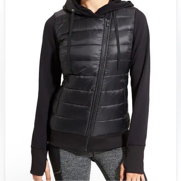 ATHLETA Responsible Down Hooded Sweatshirt Jacket Black Quilted Puffer Medium - Picture 1 of 16